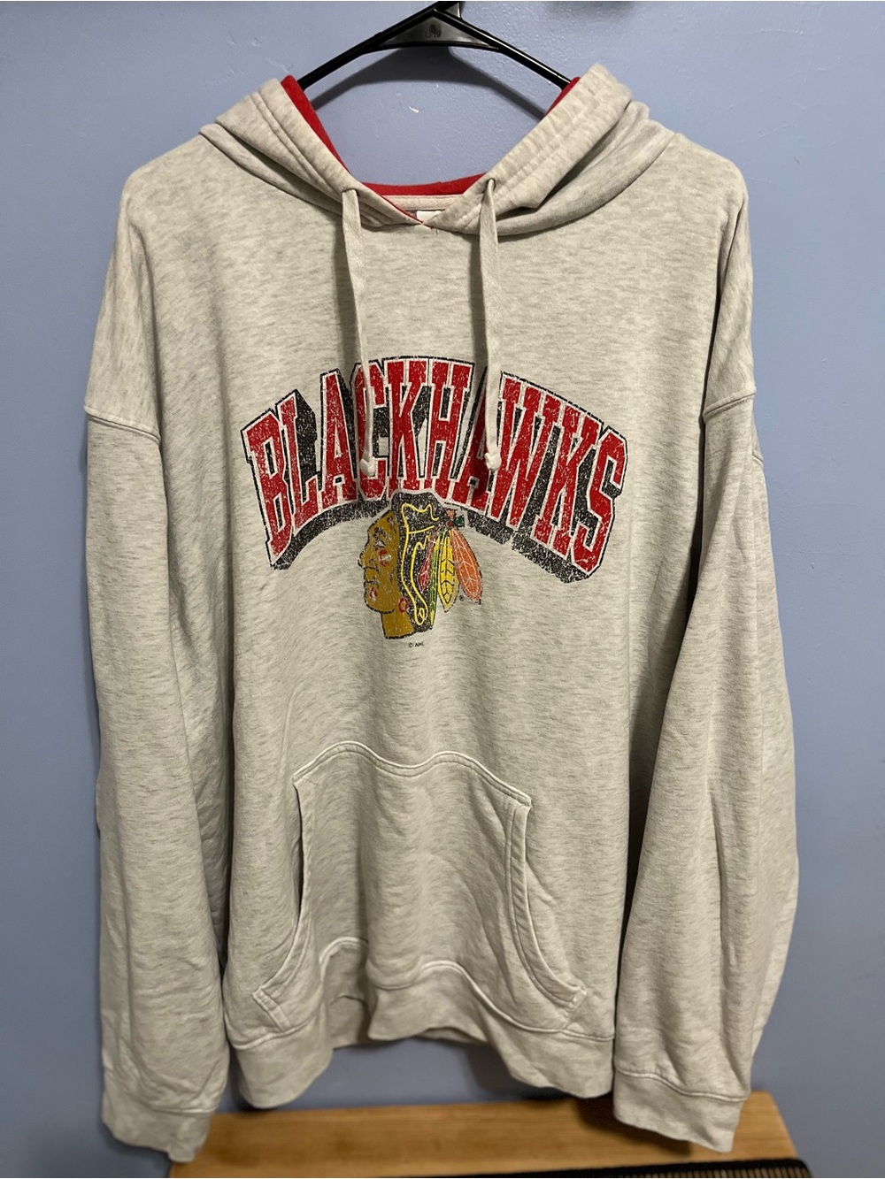 NHL Blackhawks Gray Hoodie with Red and Yellow Logo